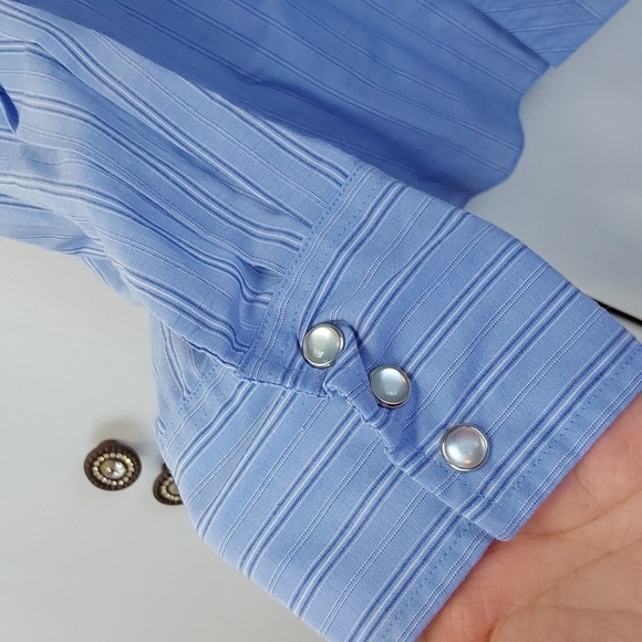 Wrangler Vintage Blue/ Black STRIPE Pearl Snap Western Shirt Cowboy Sz.XXL - Picture 4 of 9